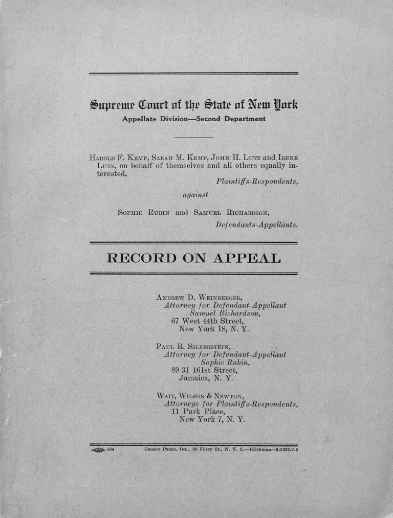 Kemp v. Rubin Record on Appeal preview