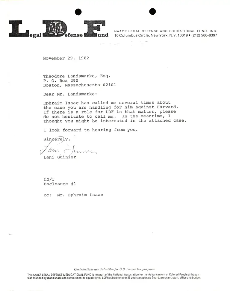 Letter from Lani Guinier to Theodore Landsmarke preview