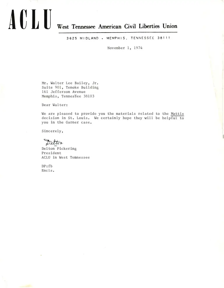 Letter from Pickering to Bailey Jr. RE: Materials related to Mattis decision preview