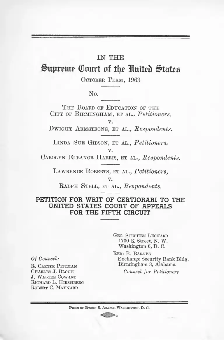 Board of Education of the City of Birmingham v. Armstrong Petition for Writ of Certiorari to the United States Court of Appeals for the Fifth Circuit preview