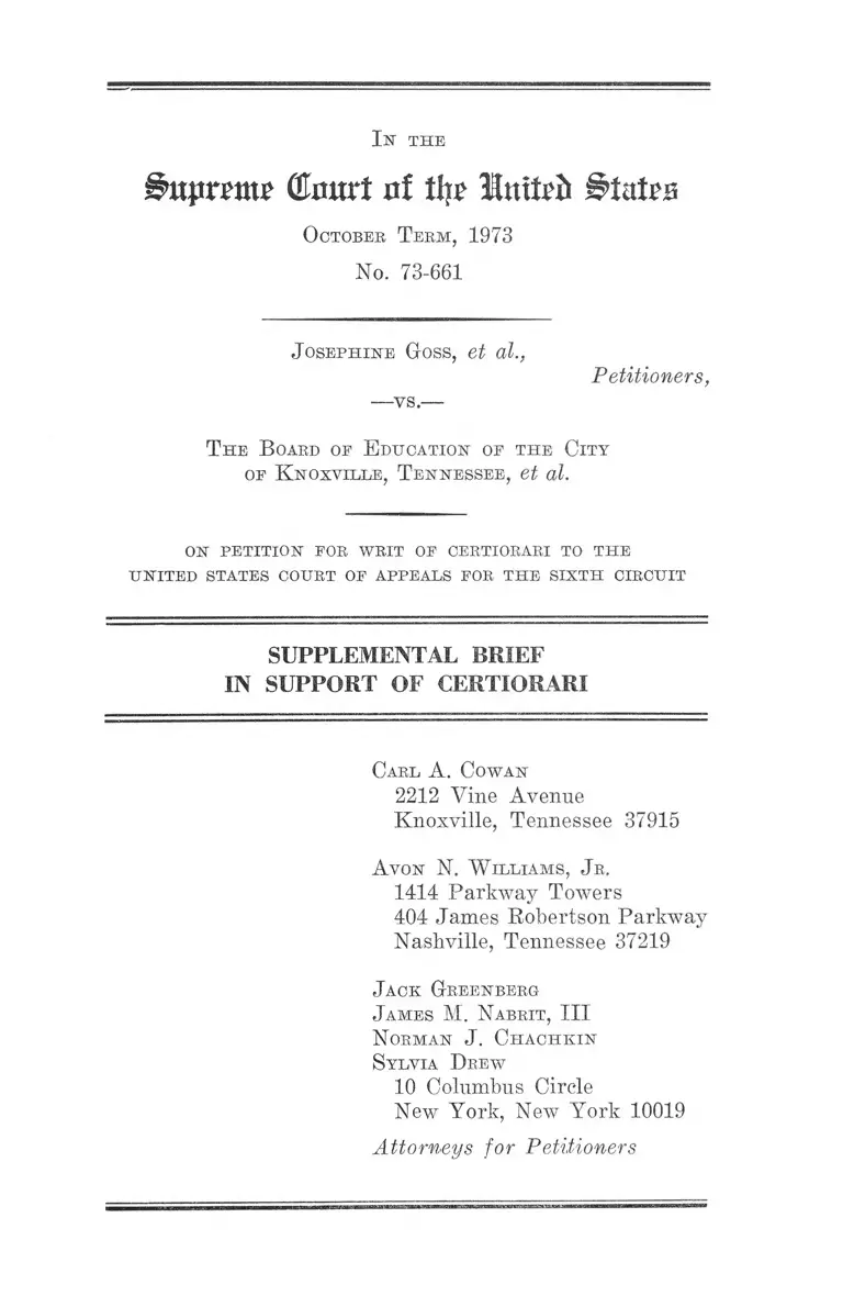 Goss v. Knoxville, TN Board of Education Supplemental Brief in Support of Certiorari preview