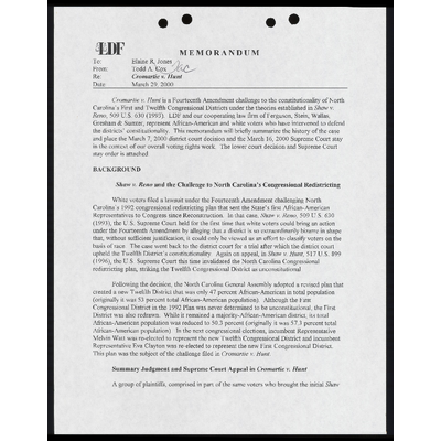 Memo to Jones from Cox RE: Summary of Case preview