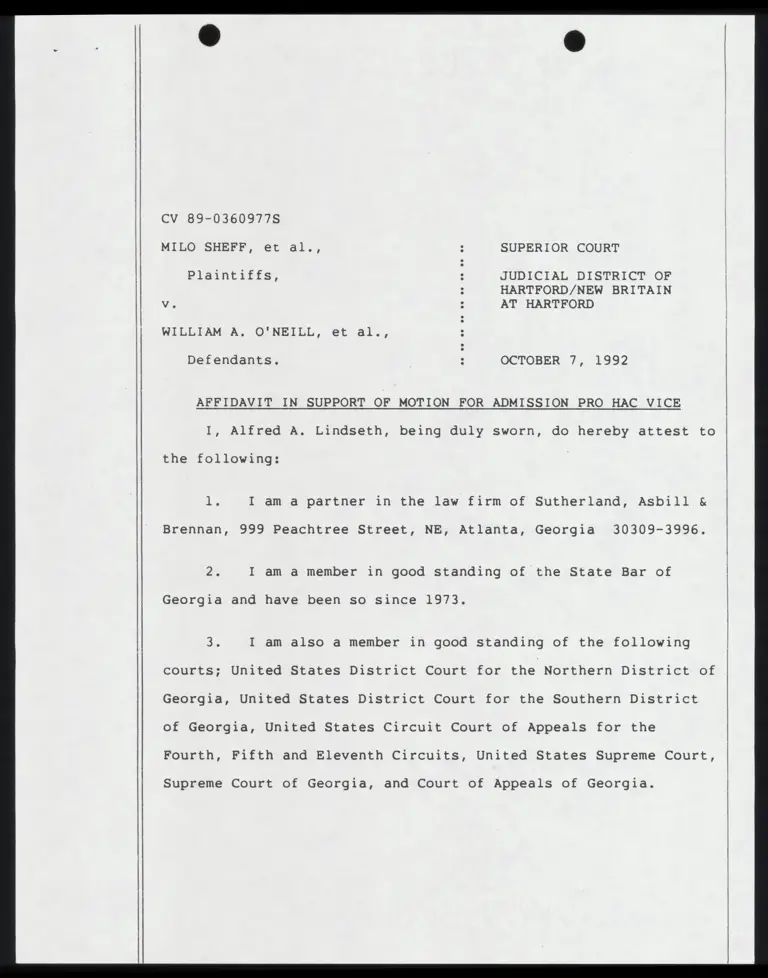Affidavit in Support of Motion for Admission Pro Hac Vice preview