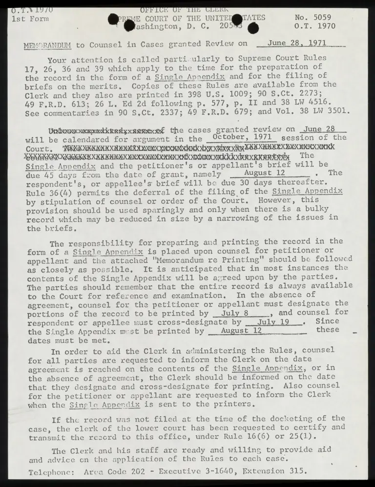 Memorandum from Clerk to Counsel preview