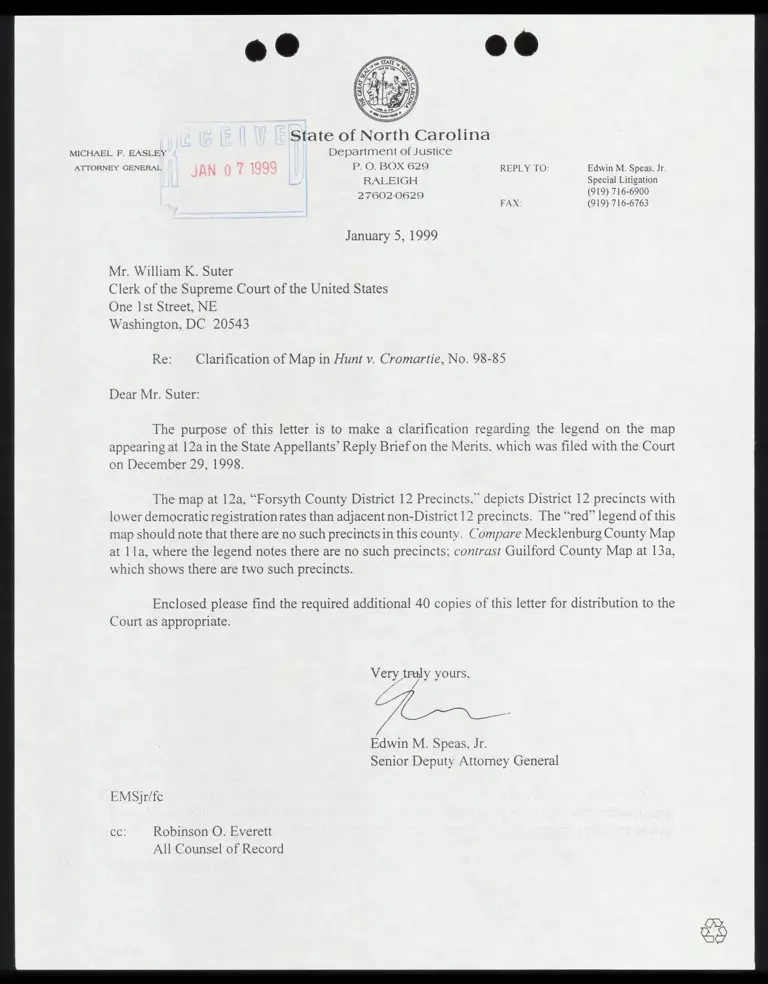 Letter to Court from Speas Jr. RE: Clarification of Map preview