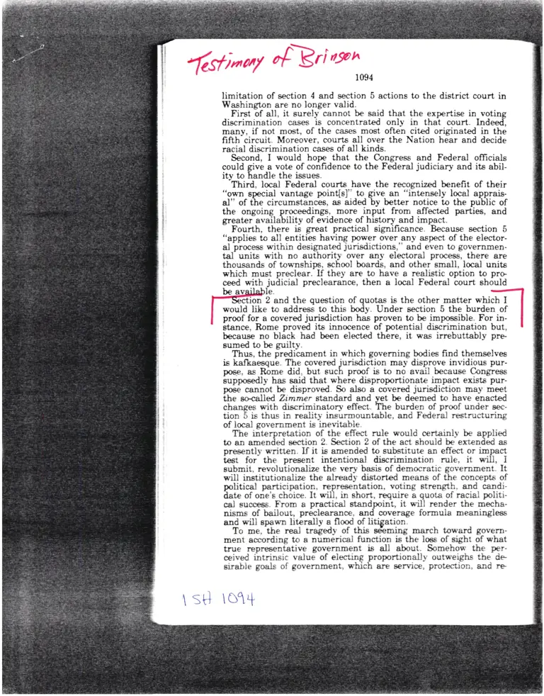 Legal Research on Testimony of Brinson preview