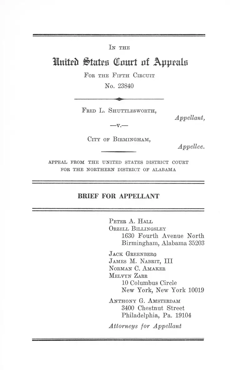 Shuttlesworth v Birmingham AL Brief for Appellant preview