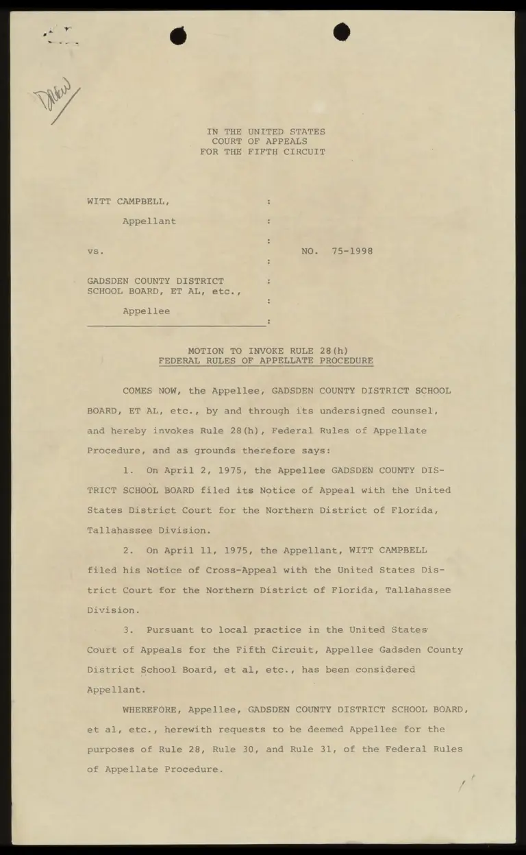 Motion to Invoke Rule 28(h) Federal Rules of Appellate Procedure preview