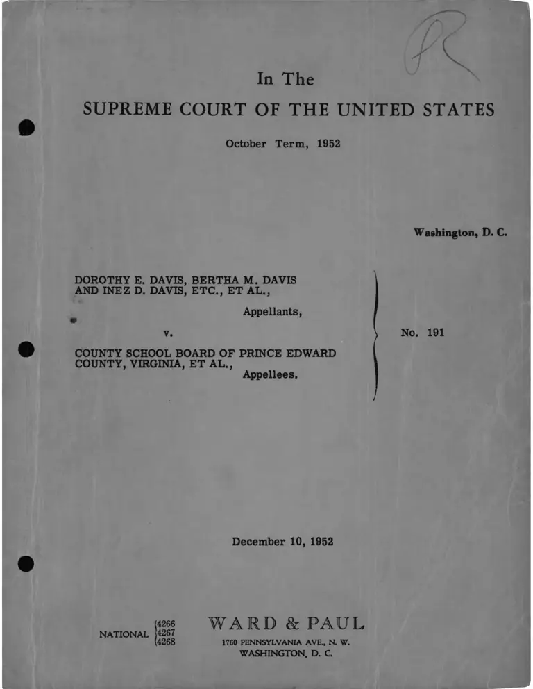Davis v. Prince Edward County, VA School Board Oral Argument preview