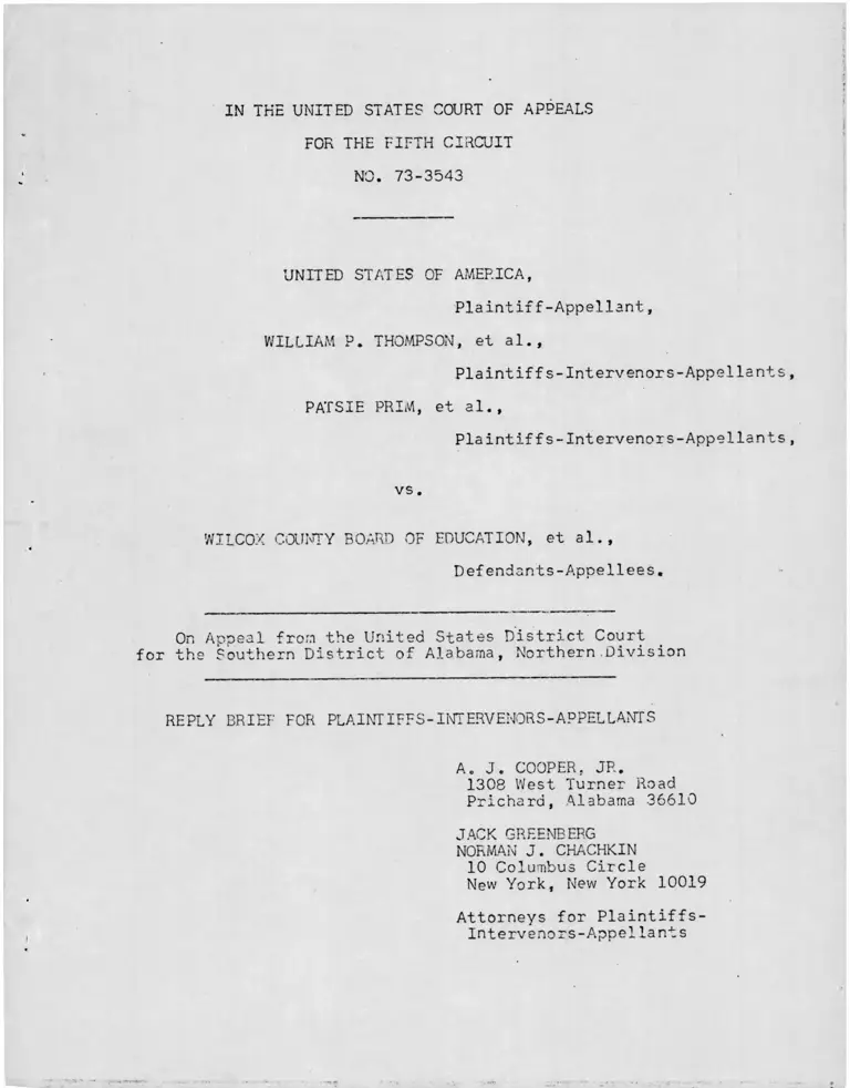 Thompson v. Wilcox County Board of Education Reply Brief for Plaintiffs-Intervenors-Appellants preview