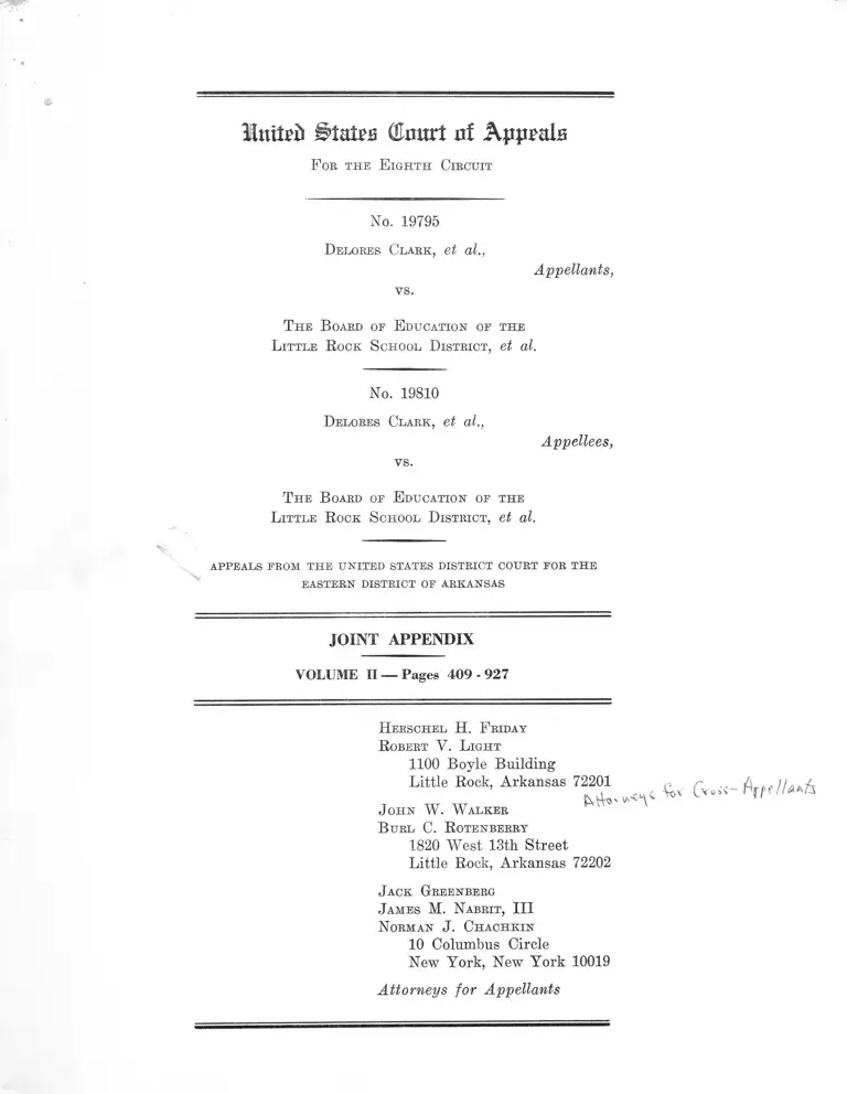 Clark v. Little Rock Board of Education Joint Appendix Volume II preview