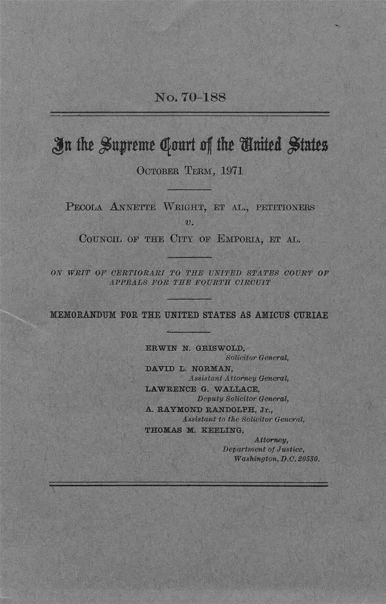 Wrigth v. Council of the City of Emporia Memorandum for the United States as Amicus Curiae preview
