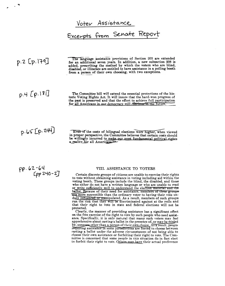 Excerpts from Senate Report RE: Voter Assistance preview