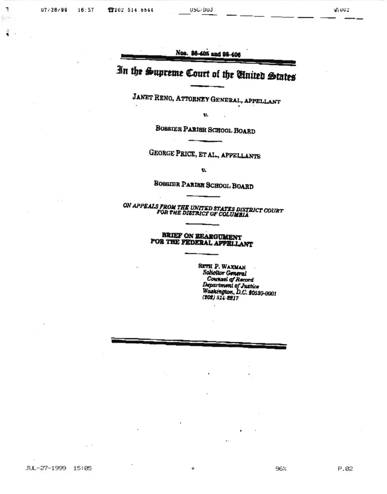 Reno v. Bossier Parish School Board Brief on Reargument for Appellant preview
