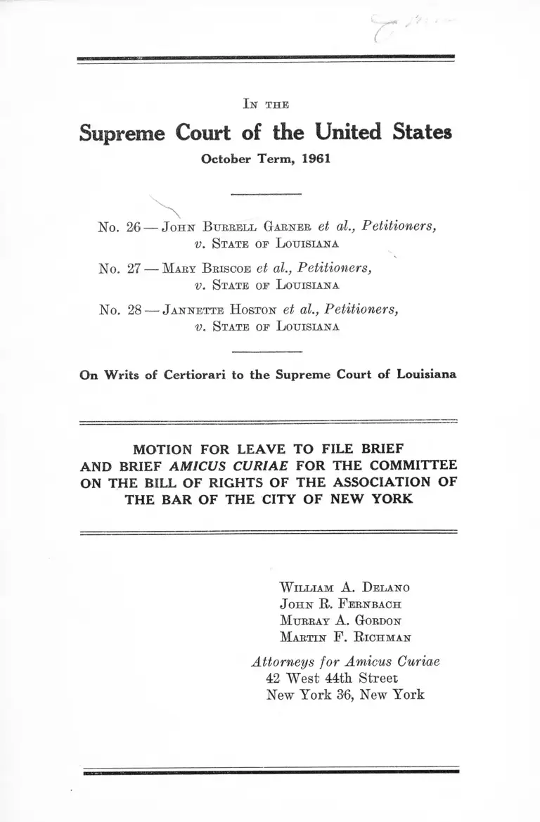 Garner v. Louisiana Motion for Leave to File Brief and Brief Amicus Curiae preview
