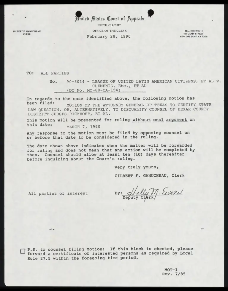 Correspondence from Clerk to All Parties Re: Filed Motion preview