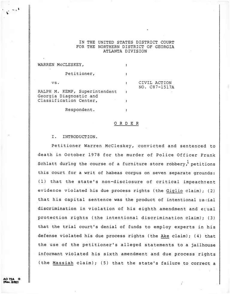 McCleskey v. Kemp Order preview