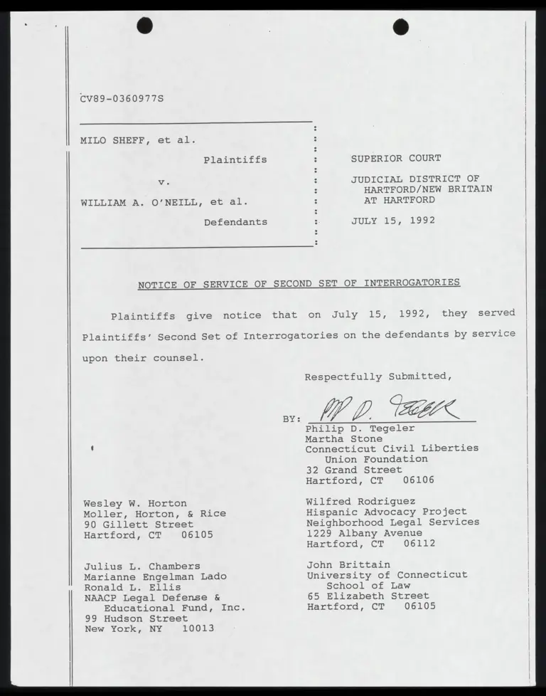 Notice of Service and Plaintiffs' Second Set of Interrogatories preview