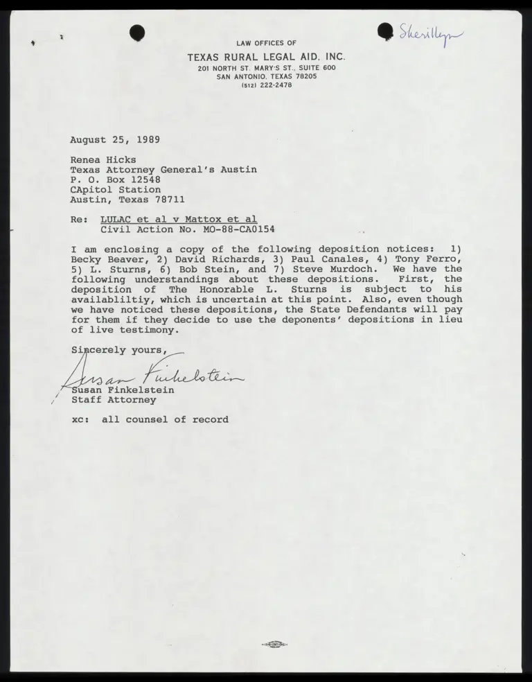 Notice of Deposition for Beaver; Richards; Canales; Ferro; Sturns; Stein; Murdoch preview