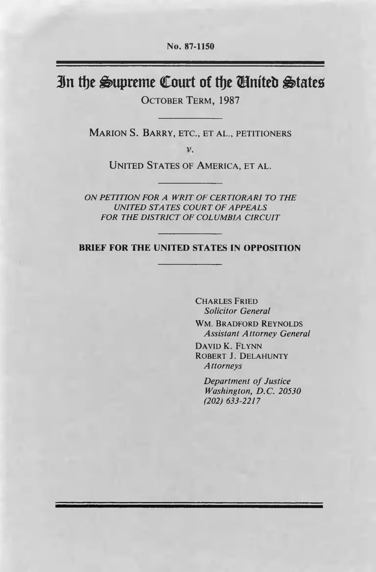 Barry v. United States Brief for the United States in Opposition preview