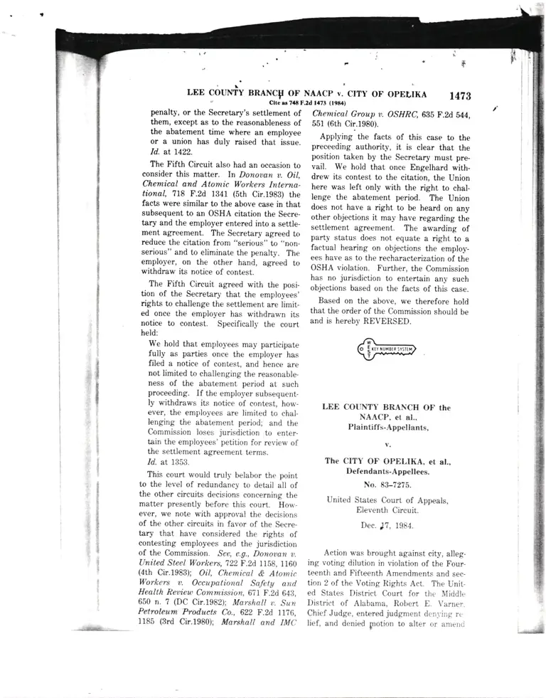 Lee County Branch of the NAACP v. City of Opelika Court Opinion preview
