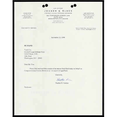 Letter From Gerken to Cox RE: Copies Of Amicus Brief Filed In Support Of Appellants preview