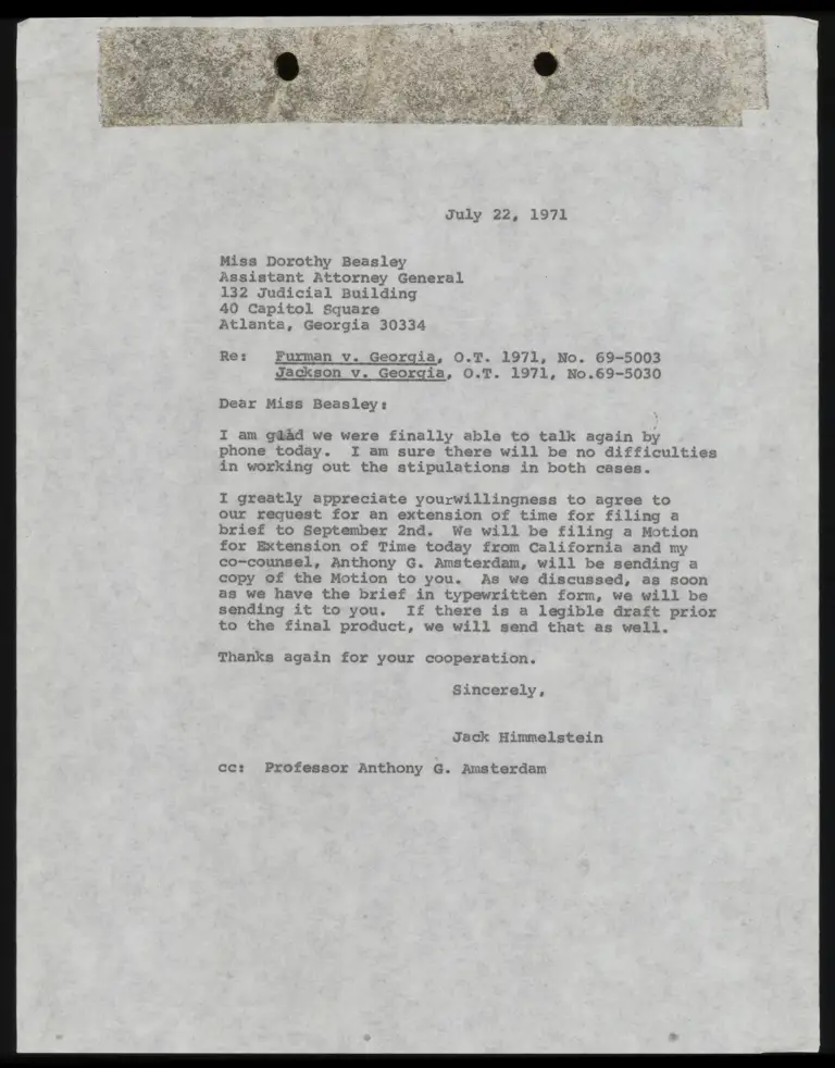 Correspondence from Himmelstein to Beasley preview