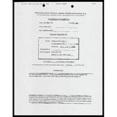 Fax from Stein to Chachkin, Berrien & Cox RE: Proposed Motion for Leave to File Amici Curiae Memorandum & Amici Curiae Memorandum in Support of Defendants' Motion to Reconsider preview