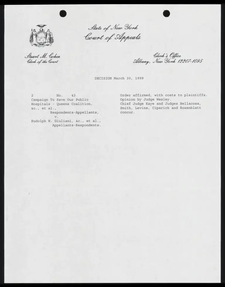Court of Appeals Order in Affirmance preview