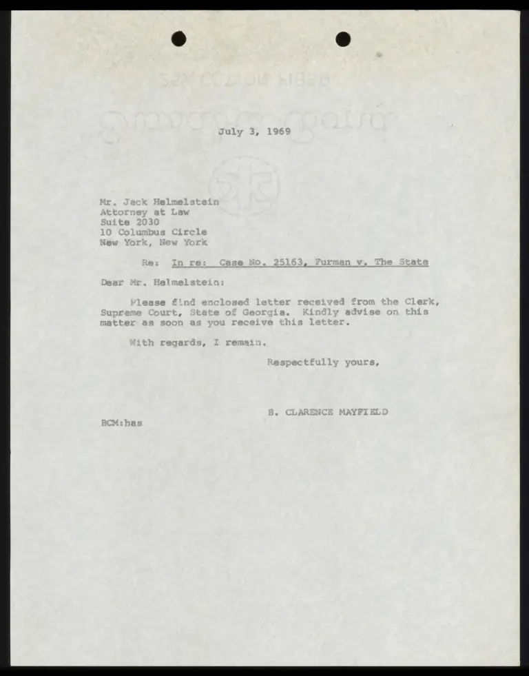 Correspondence from Mayfield to Himmelstein preview