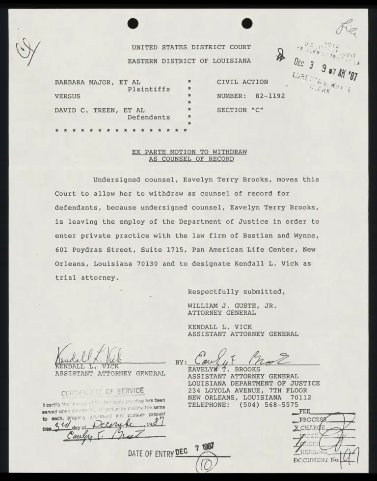 Ex Parte Motion to Withdraw as Counsel of Record; Order preview