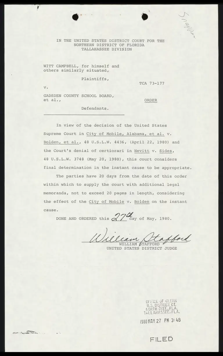 Order to Supply Legal Memoranda preview