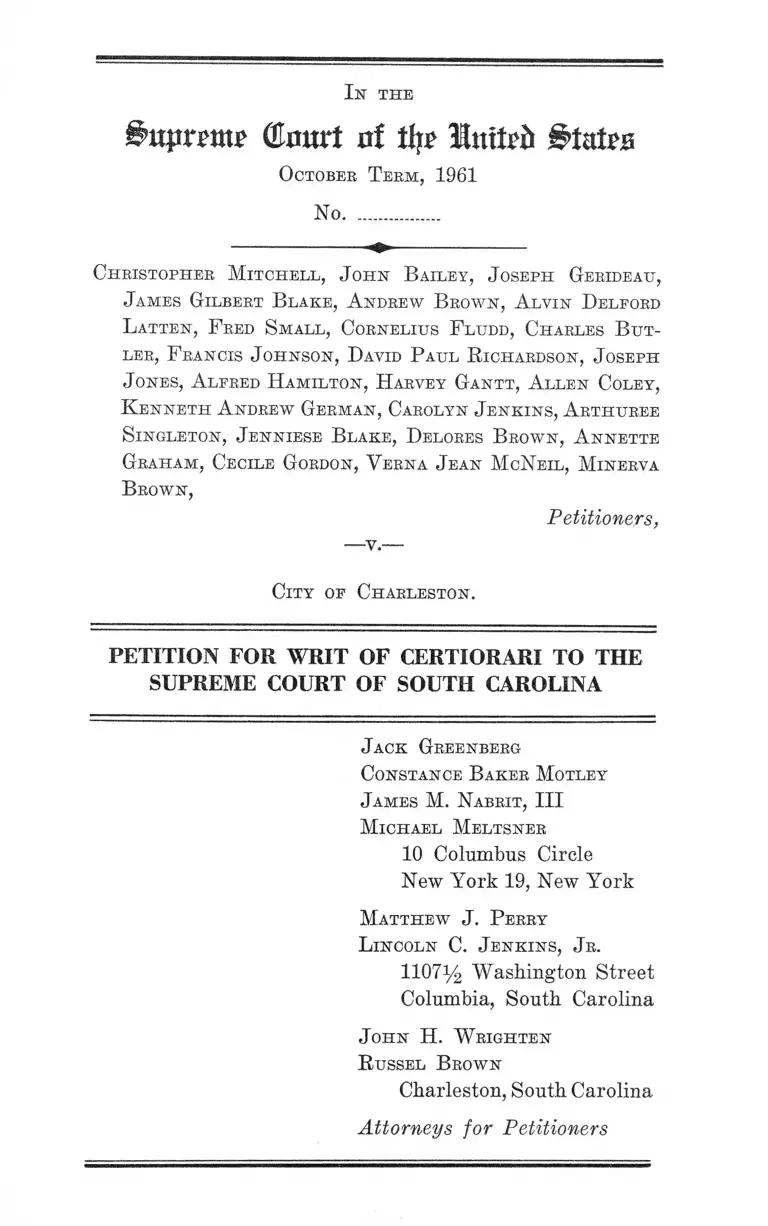 Mitchell v. City of Charleston Petition for Writ of Certiorari to the Supreme Court of South Carolina preview