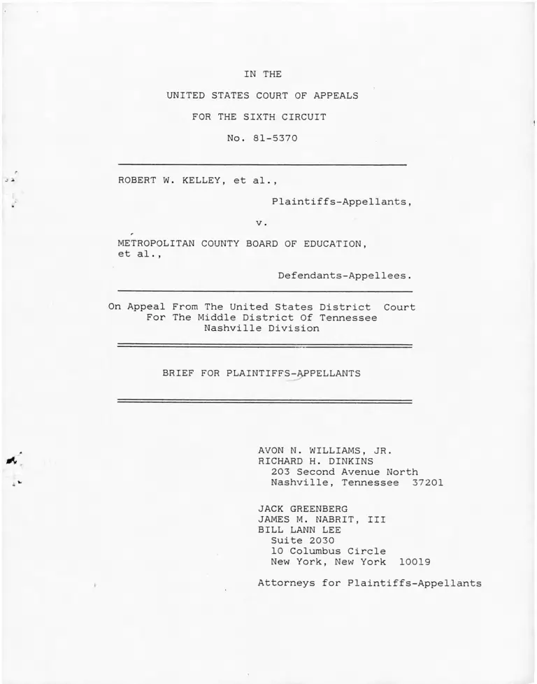 Kelley v. Metropolitan County Board of Education of Nashville and Davidson County, TN Brief for Plaintiffs-Appellants preview
