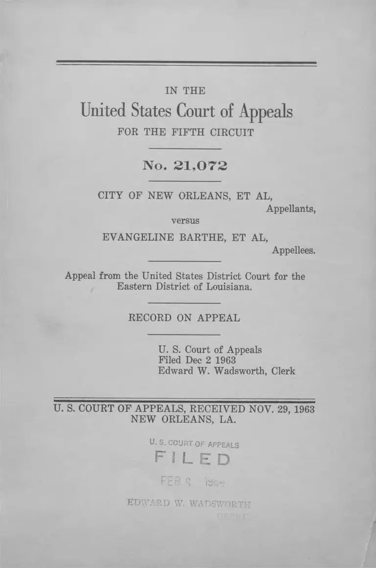 City of New Orleans v. Barthe Record on Appeal preview