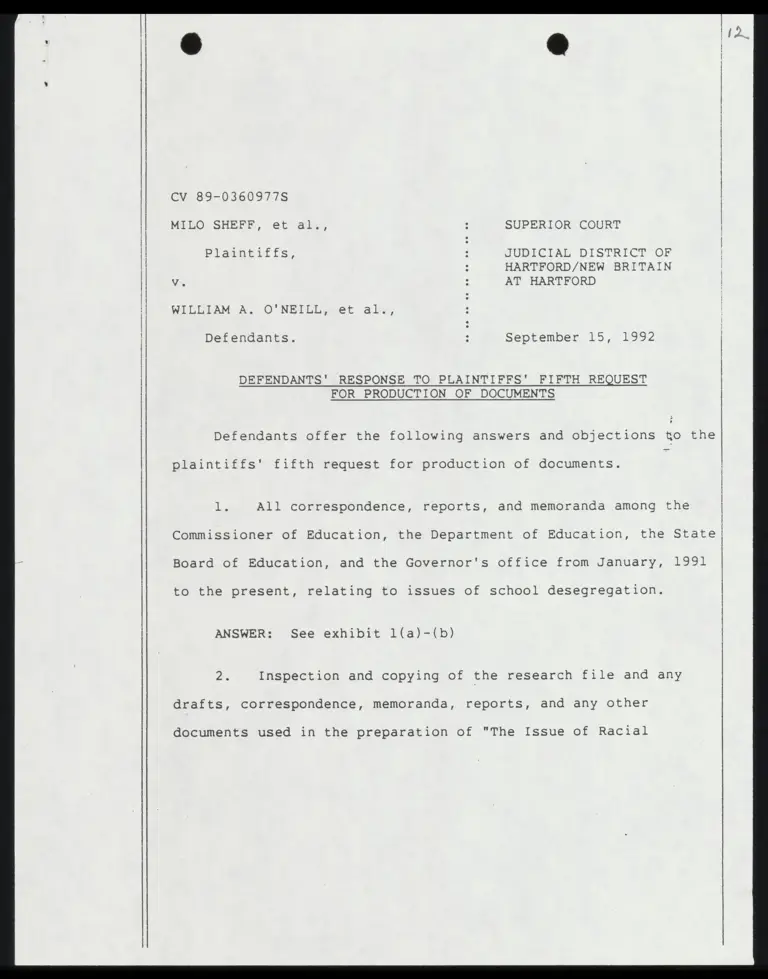 Defendants' Response to Plaintiffs' Fifth Request for Production of Documents with Notice of Service and Certification preview