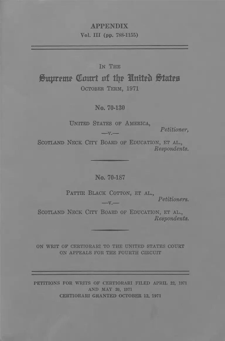 United States v. Scotland Neck City Board of Education Appendix Vol. 3 preview