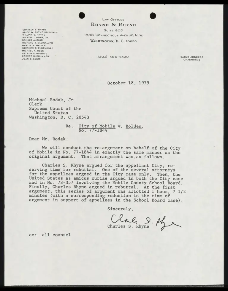 Correspondence from Rhyne to Clerk preview