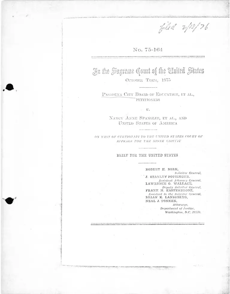 Pasadena City Board of Education v. Spangler Brief for the United States preview