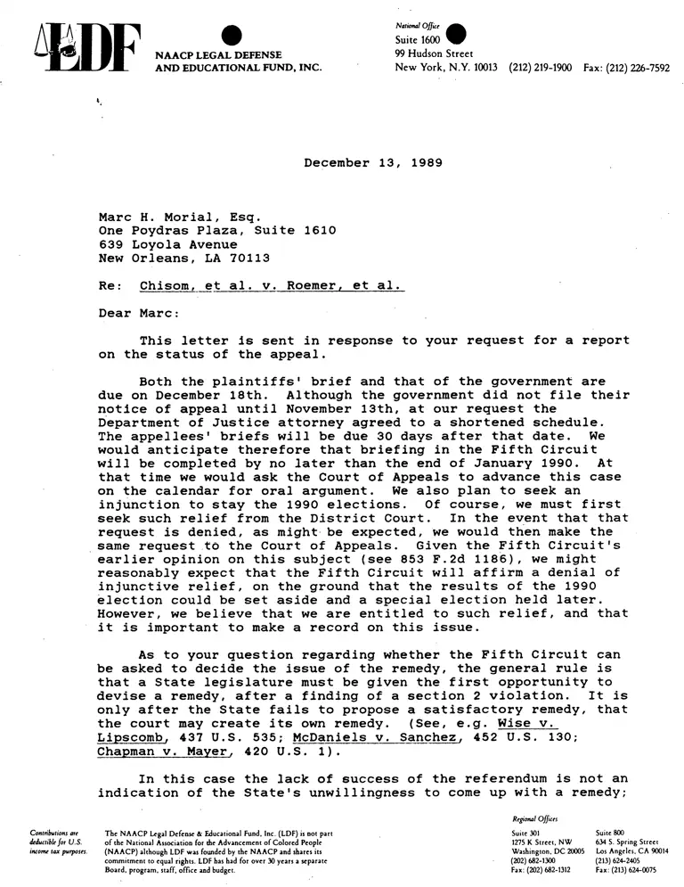 Correspondence from Reed to Morial preview