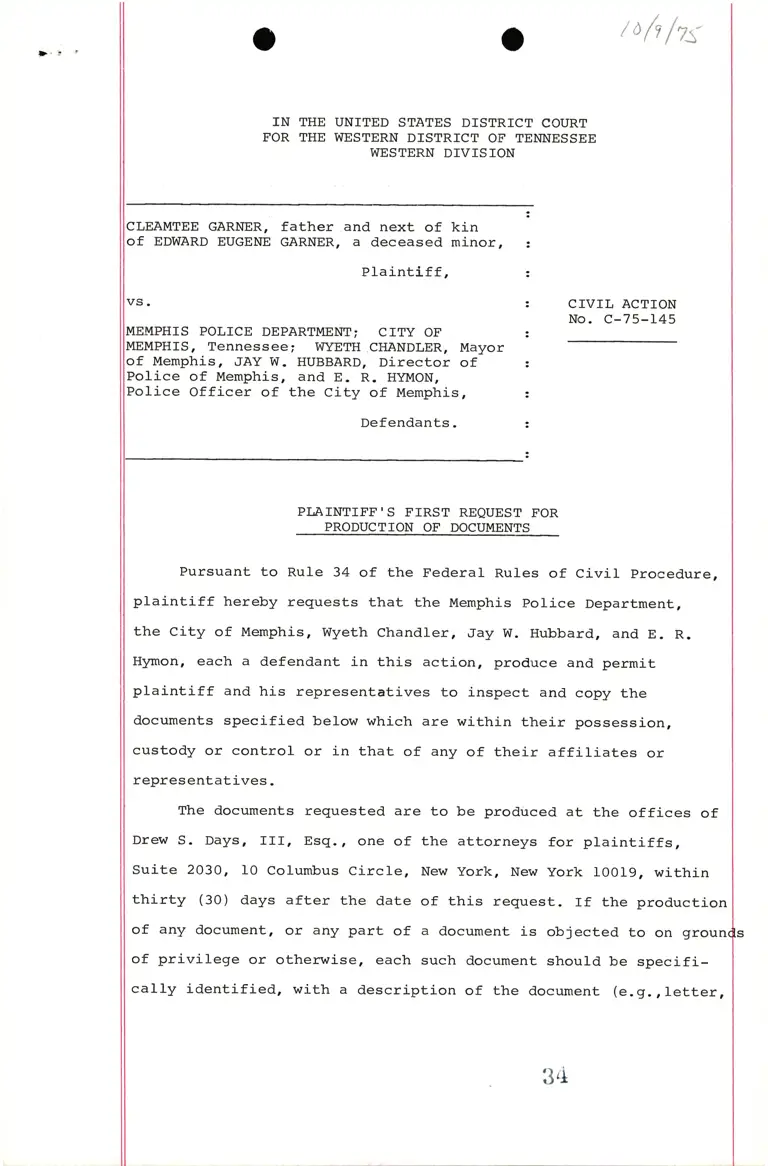 Plaintiffs' First Request for Production of Documents preview