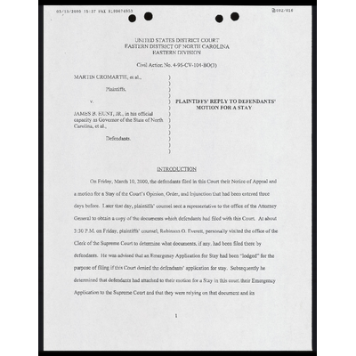 Plaintiffs' Reply to Defendants' Motion for a Stay preview