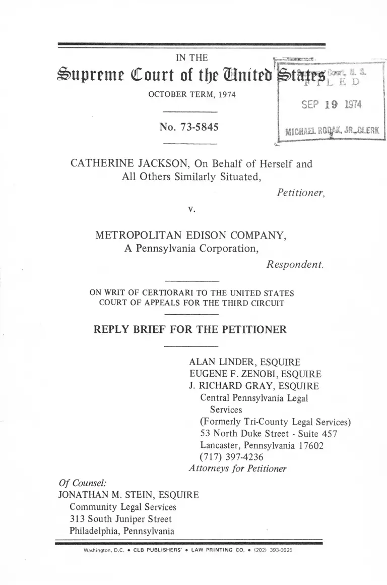 Jackson v. Metropolitan Edison Company Reply Brief for the Petitioner preview