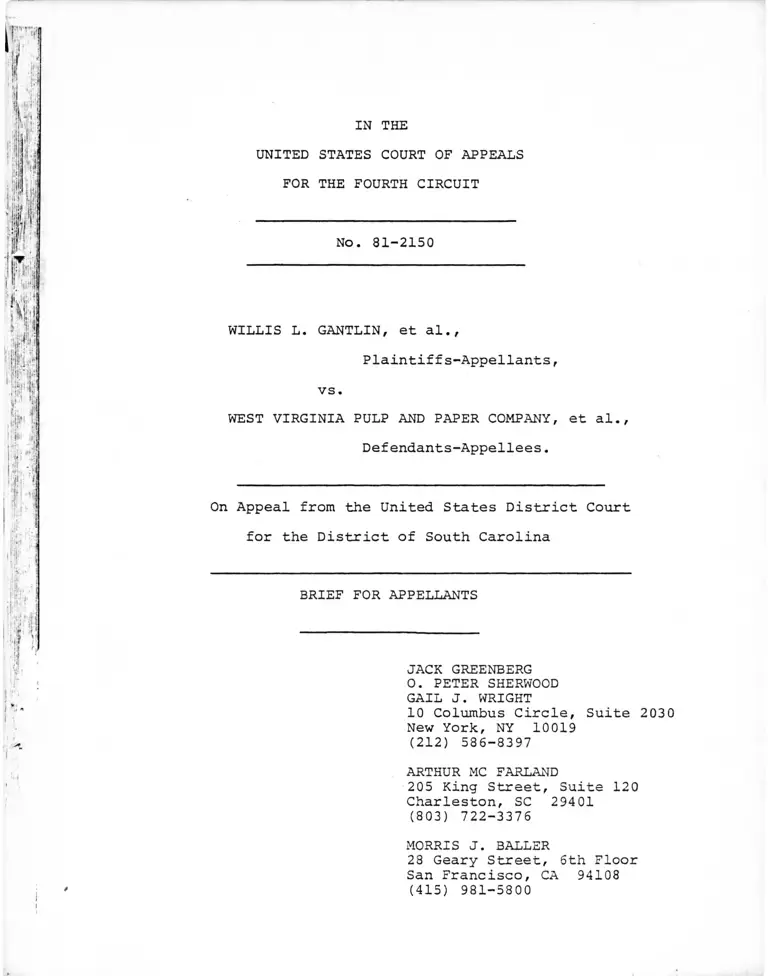 Gantlin v. West Virginia Pulp and Paper Company Brief for Appellants preview