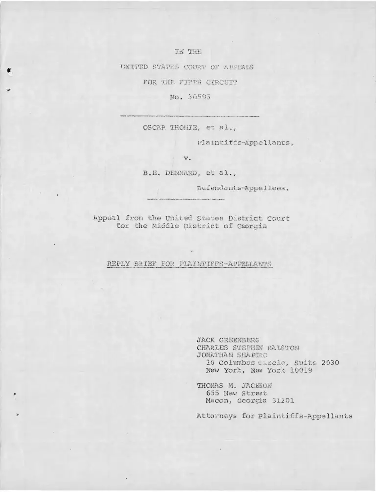 Thomie v. Dennard Reply Brief for Plaintiffs-Appellants preview