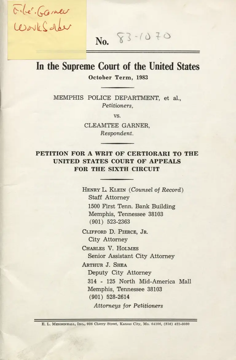 Petition for a Writ of Certiorari to the US Court of Appeals for the Sixth Circuit preview