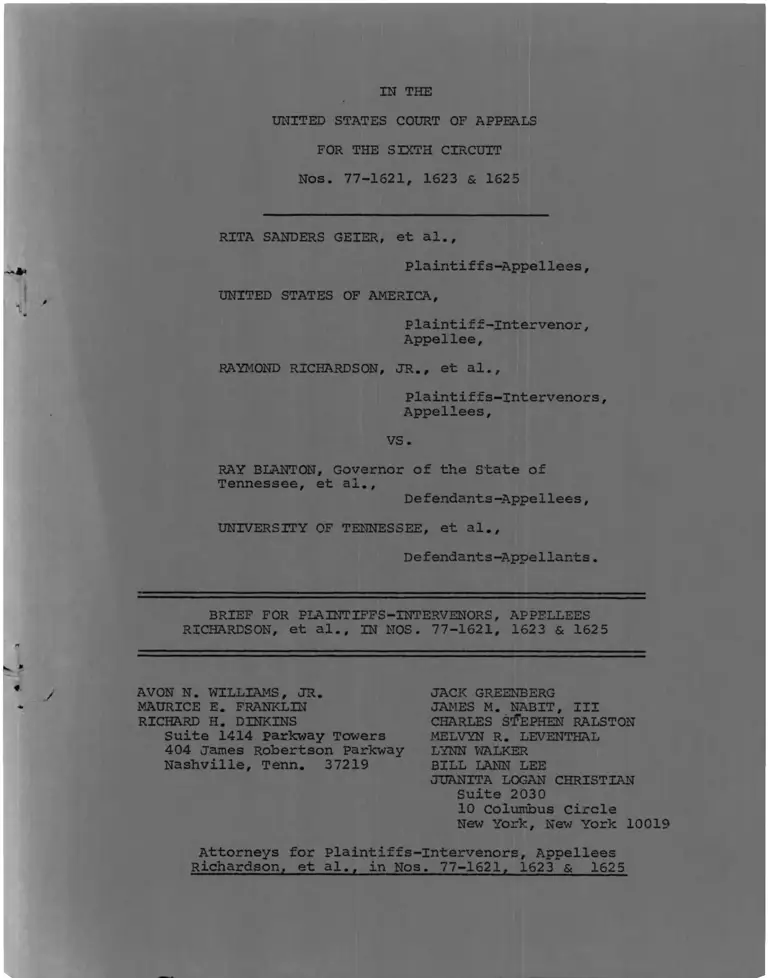 Geier v. Blanton Brief for Plaintiff-Intervenors, Appellees Richardson preview