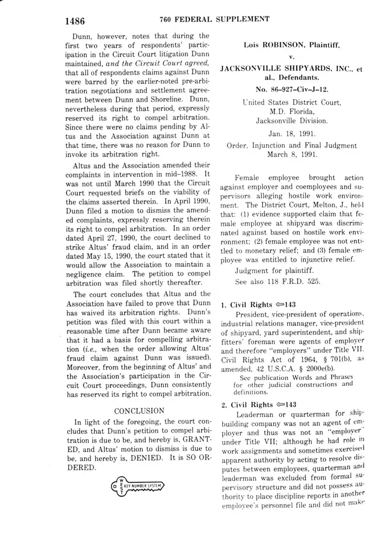 Robinson v Jacksonville Shipyards Order Injunction and Final Judgement preview