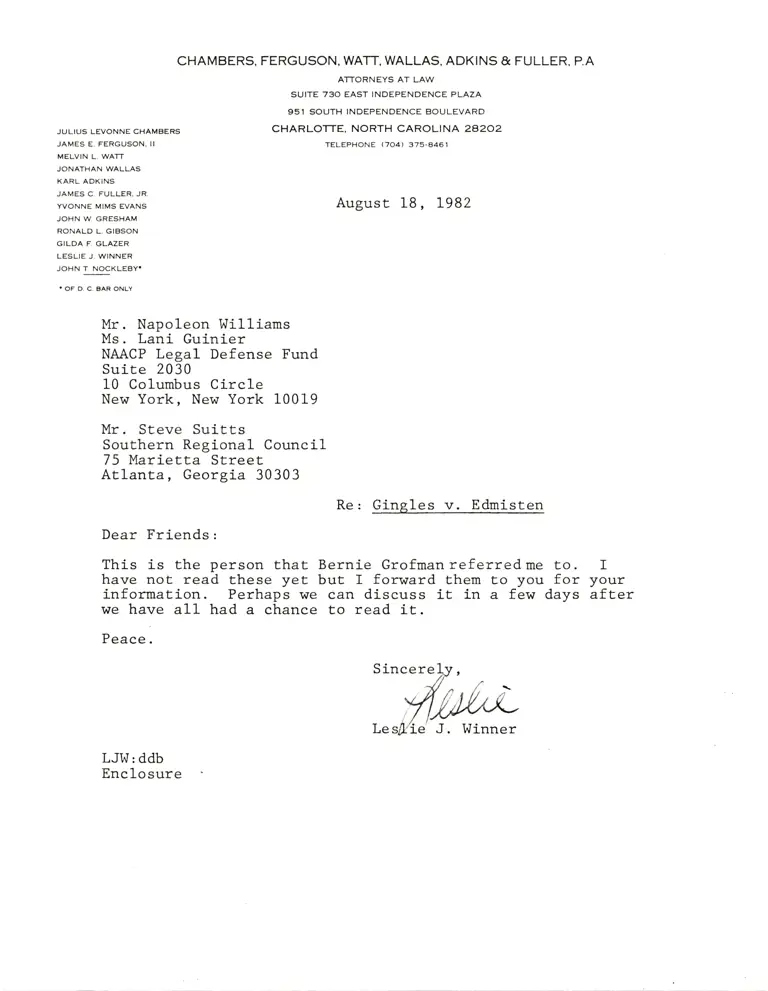Correspondence from Winner to Williams and Suitts preview