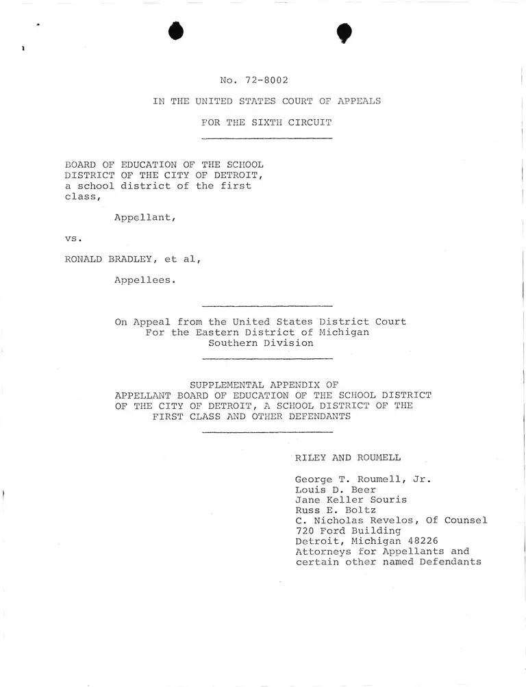 Supplemental Appendix of Appellant (Detroit Board of Education v. Bradley) preview